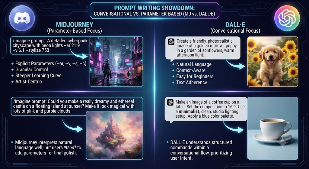 Prompt Writing Conversational vs Parameter Based Midjourney vs DALL·E