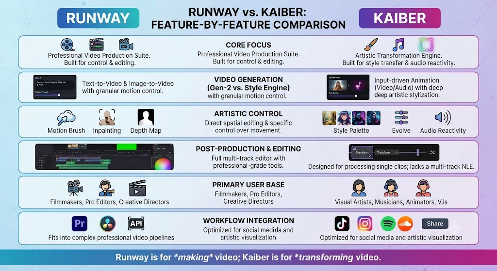 Runway vs Kaiber Feature by Feature Comparison
