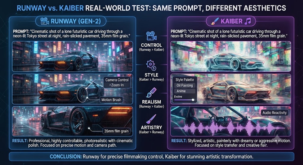 Runway vs Kaiber Real World Test Same Prompt, Different Aesthetics