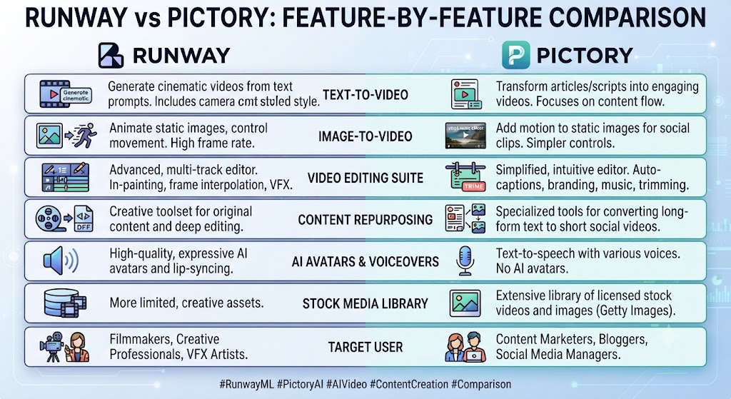 Runway vs Pictory Feature by Feature Comparison