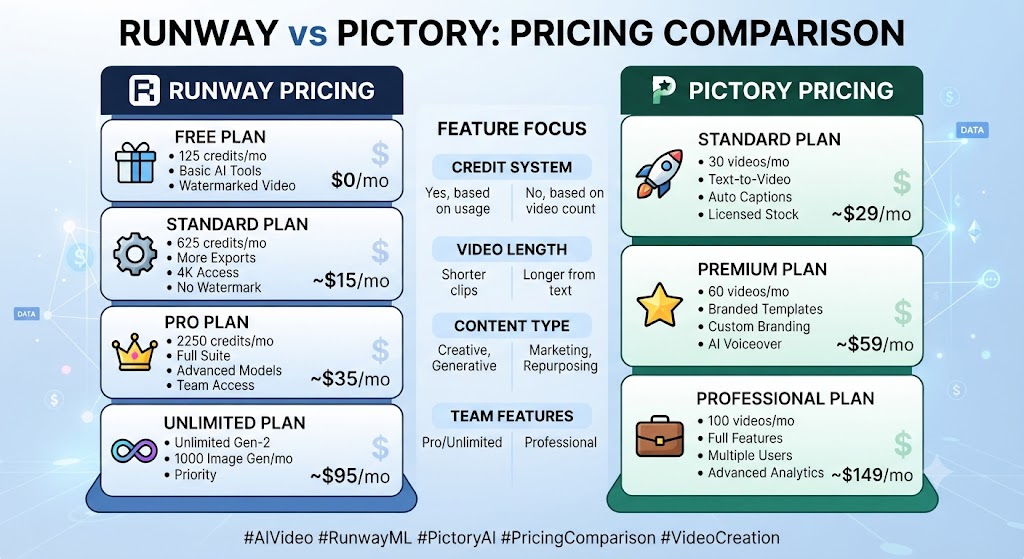 Runway vs Pictory Pricing Comparison