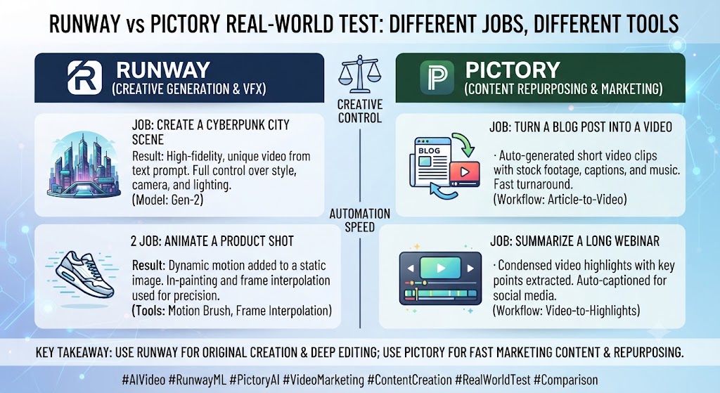 Runway vs Pictory Real World Test Different Jobs, Different Tools
