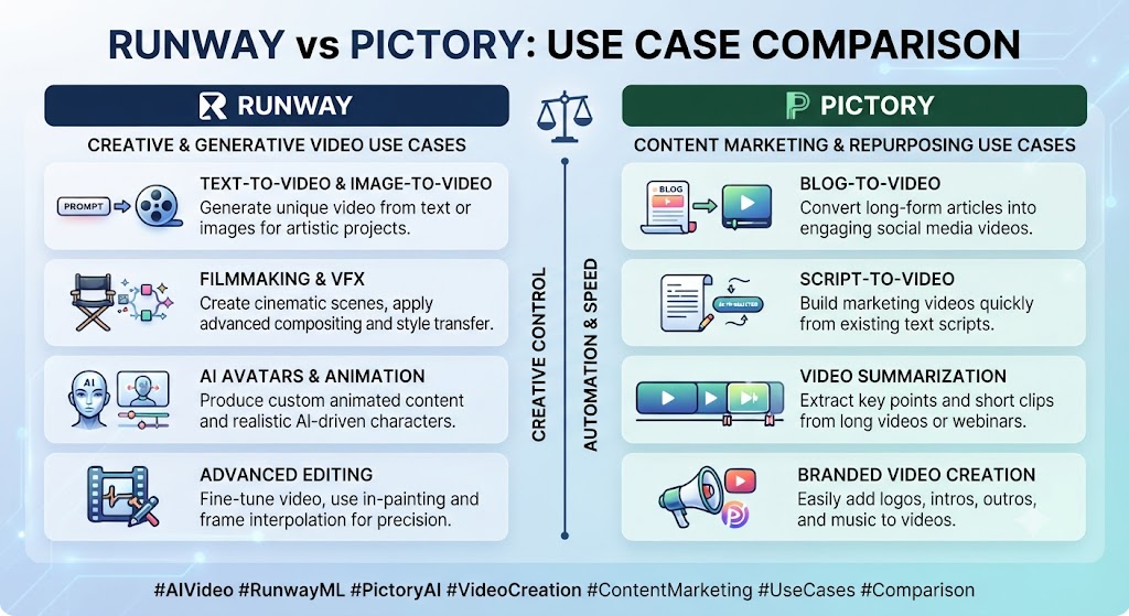 Runway vs Pictory Use Cases