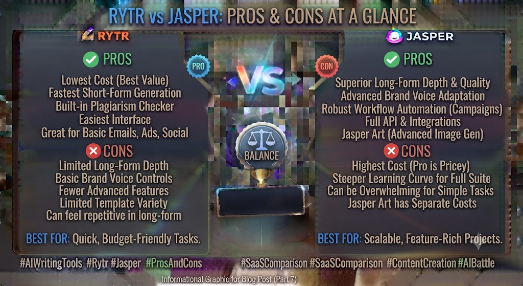 Rytr vs Jasper Pros and Cons at a Glance