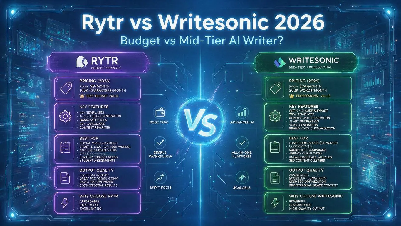 Rytr vs Writesonic 2026 Budget vs Mid Tier AI Writer