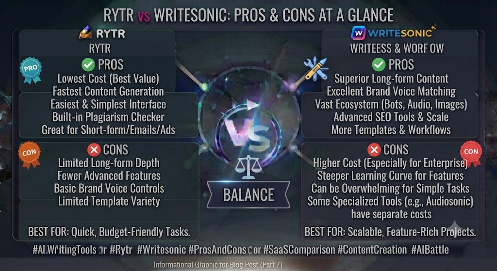 Rytr vs Writesonic Pros and Cons at a Glance
