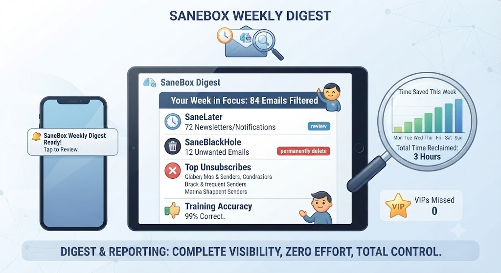 SaneBox Review Weekly Digest and Reporting
