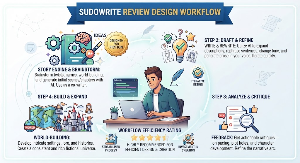 Sudowrite Review Design Workflow for Fiction Writers
