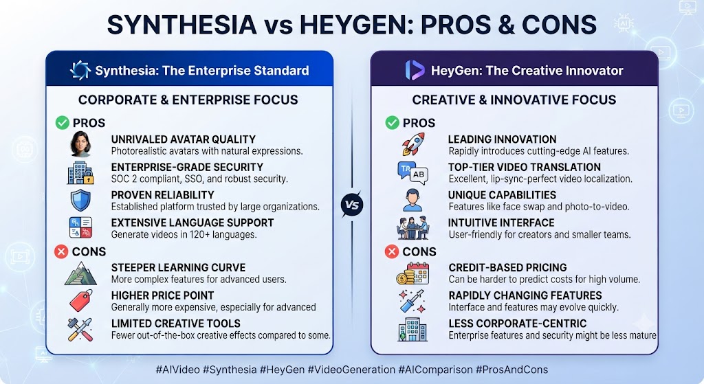 Synthesia vs HeyGen Pros & Cons