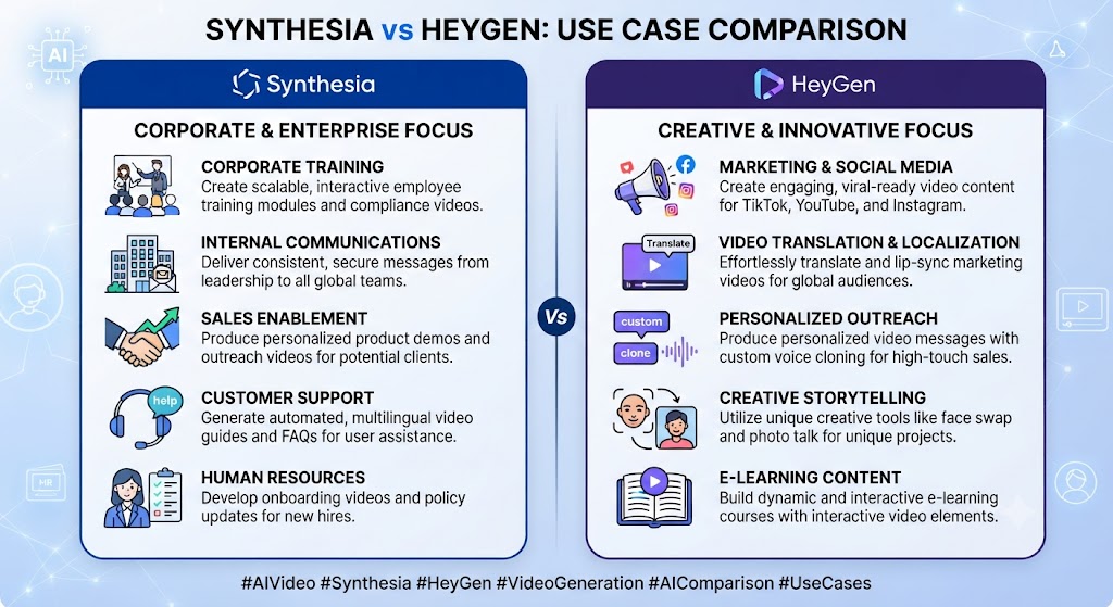 Synthesia vs HeyGen Use Cases