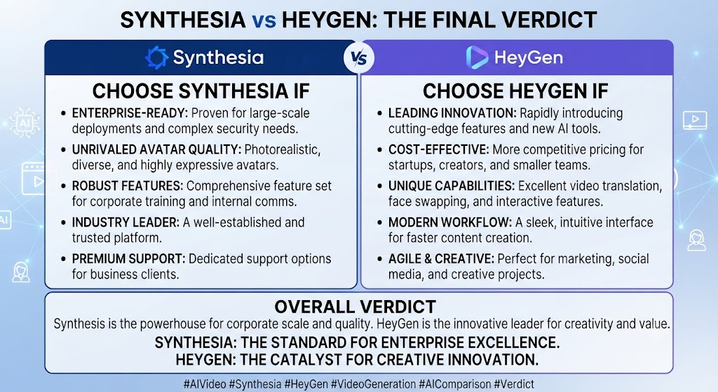 Synthesia vs HeyGen Verdict Box