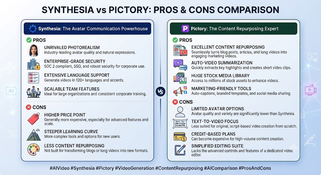 Synthesia vs Pictory Pros and Cons