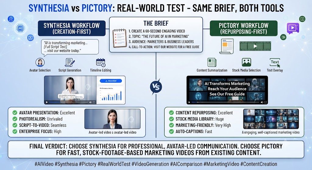 Synthesia vs Pictory Real World Test Same Brief, Both Tools