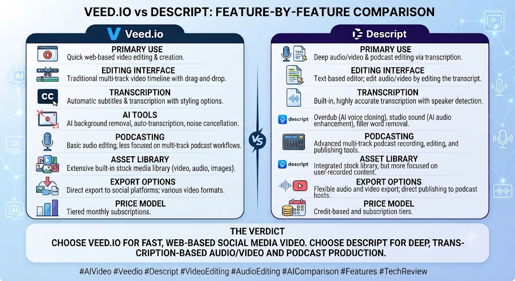 Veed.io vs Descript Feature by Feature Comparison