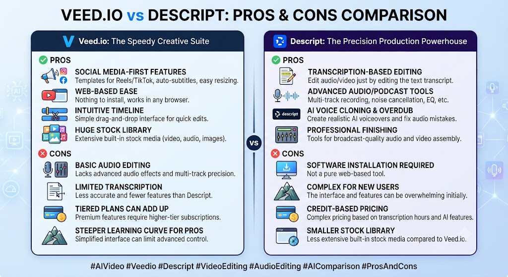 Veed.io vs Descript Pros and Cons
