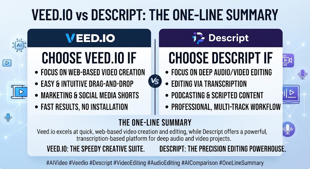 Veed.io vs Descript The One Line Summary