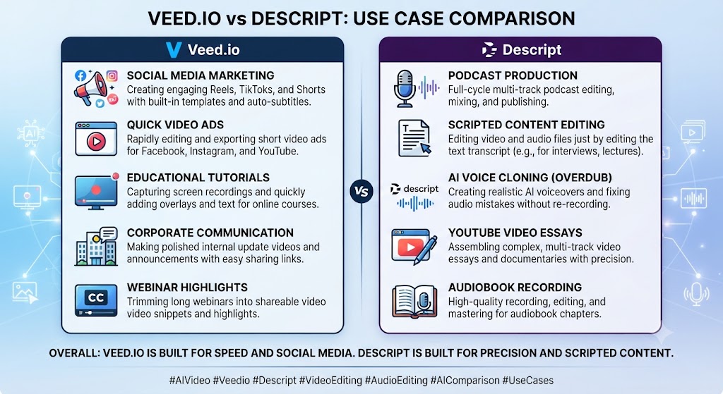 Veed.io vs Descript Use Cases