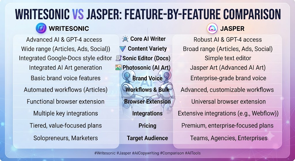 Writesonic vs Jasper Feature by Feature Comparison