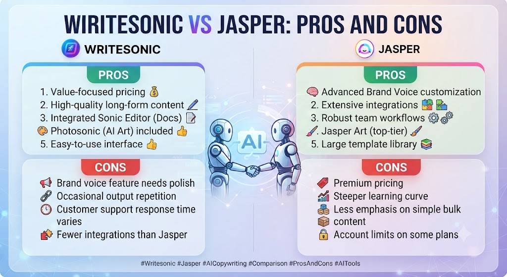 Writesonic vs Jasper Pros and Cons