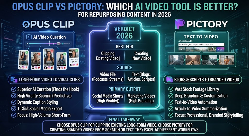Opus Clip vs Pictory 2026: Which AI Video Tool Is Better for Repurposing Content?
