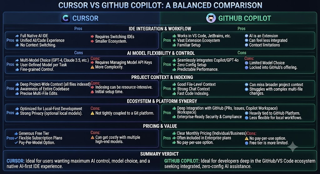 Pros & Cons Cursor vs GitHub Copilot