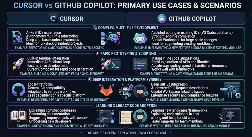 Cursor vs GitHub Copilot: Use Cases