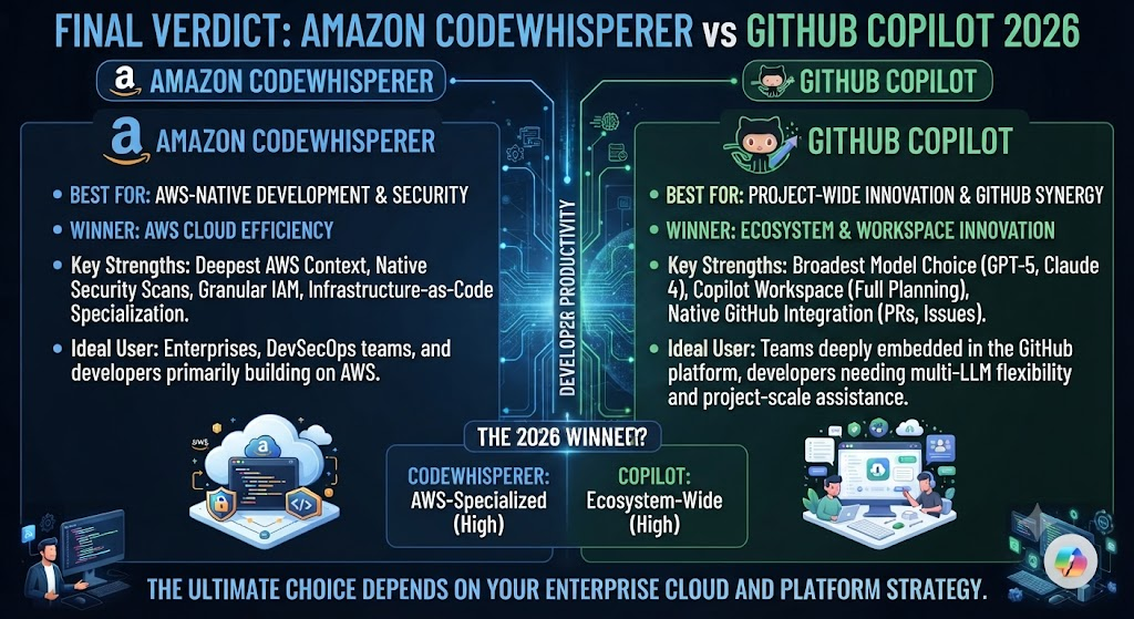Verdict Box Amazon CodeWhisperer vs GitHub Copilot