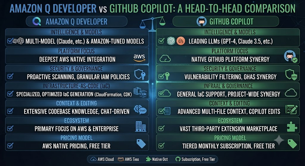 Amazon Q Developer vs GitHub Copilot: Head-to-Head Table