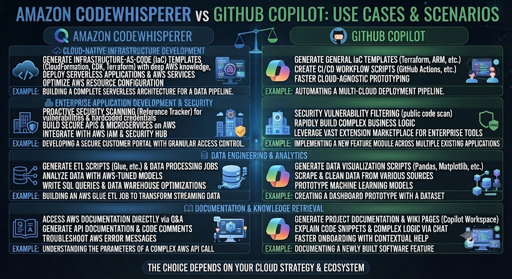 Amazon CodeWhisperer vs GitHub Copilot: Use Cases