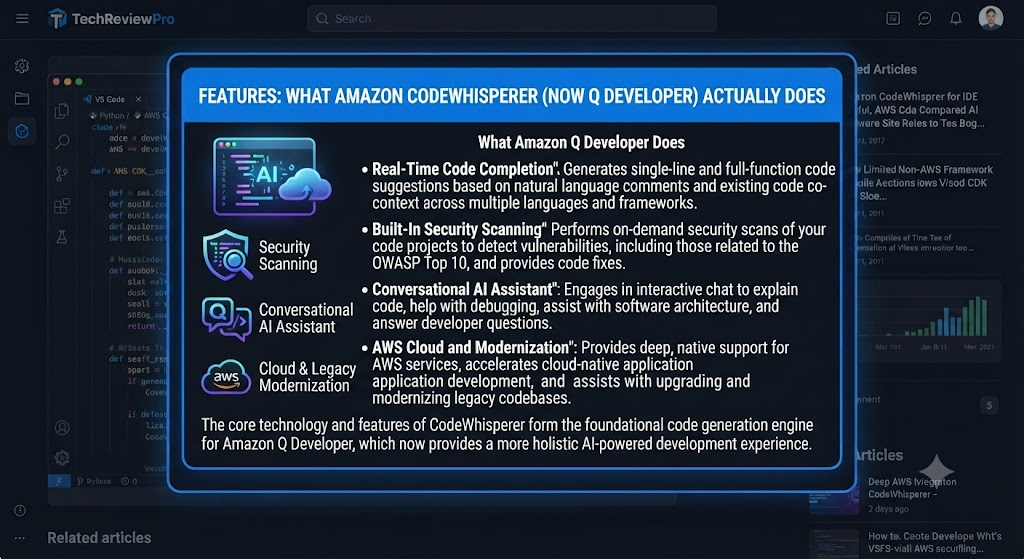 Features: What Amazon CodeWhisperer (Now Q Developer) Actually Does