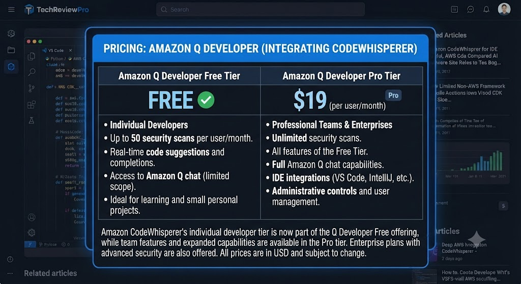 Amazon CodeWhisperer Pricing (Amazon Q Developer)