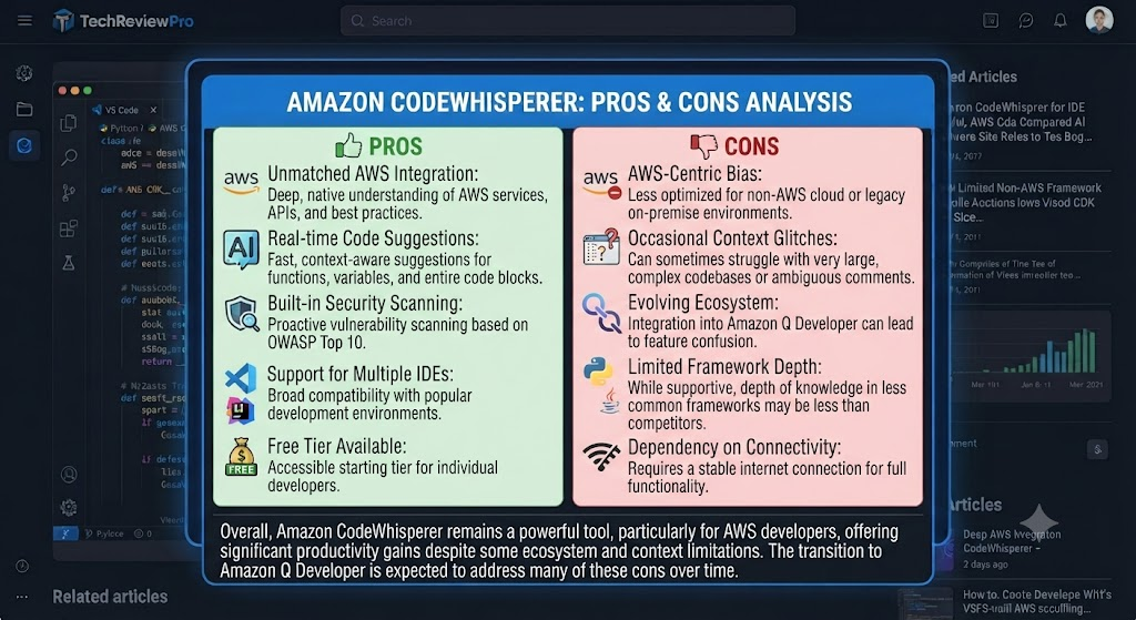 Amazon CodeWhisperer: Pros & Cons