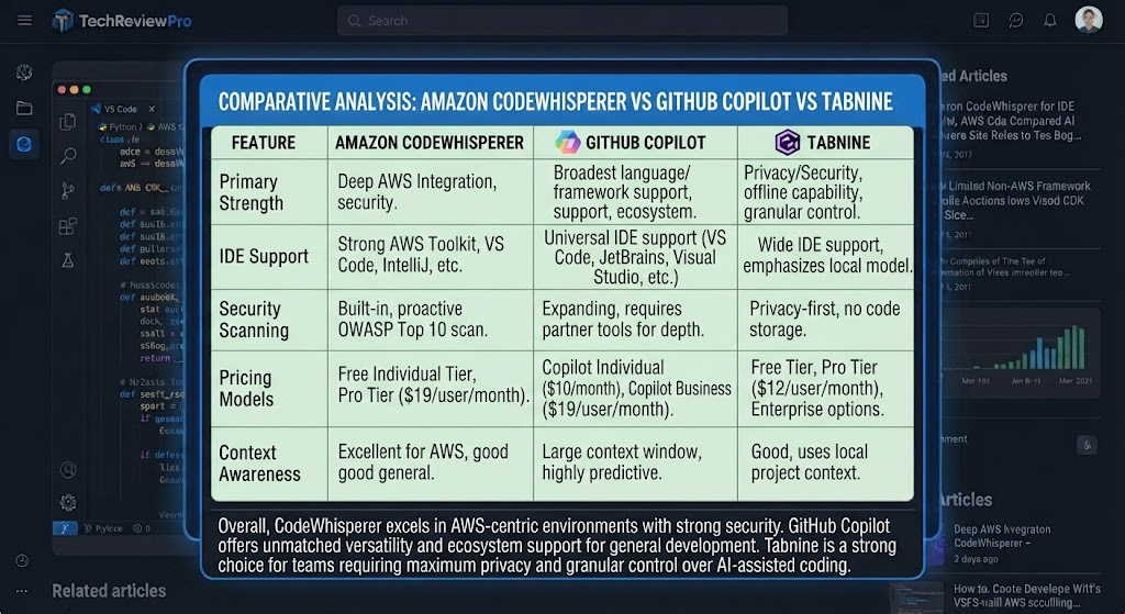 Amazon CodeWhisperer vs GitHub Copilot vs Tabnine
