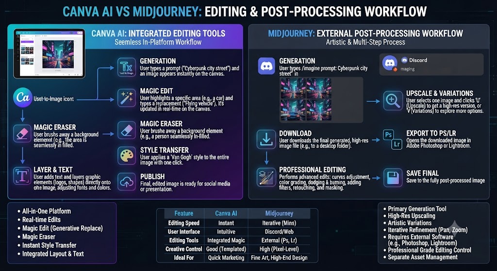 Image Editing and Post Processing canva ai vs midjourney ai