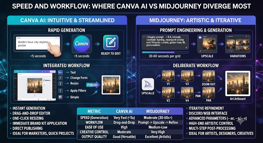 Speed and Workflow Where Canva AI vs Midjourney Diverge Most