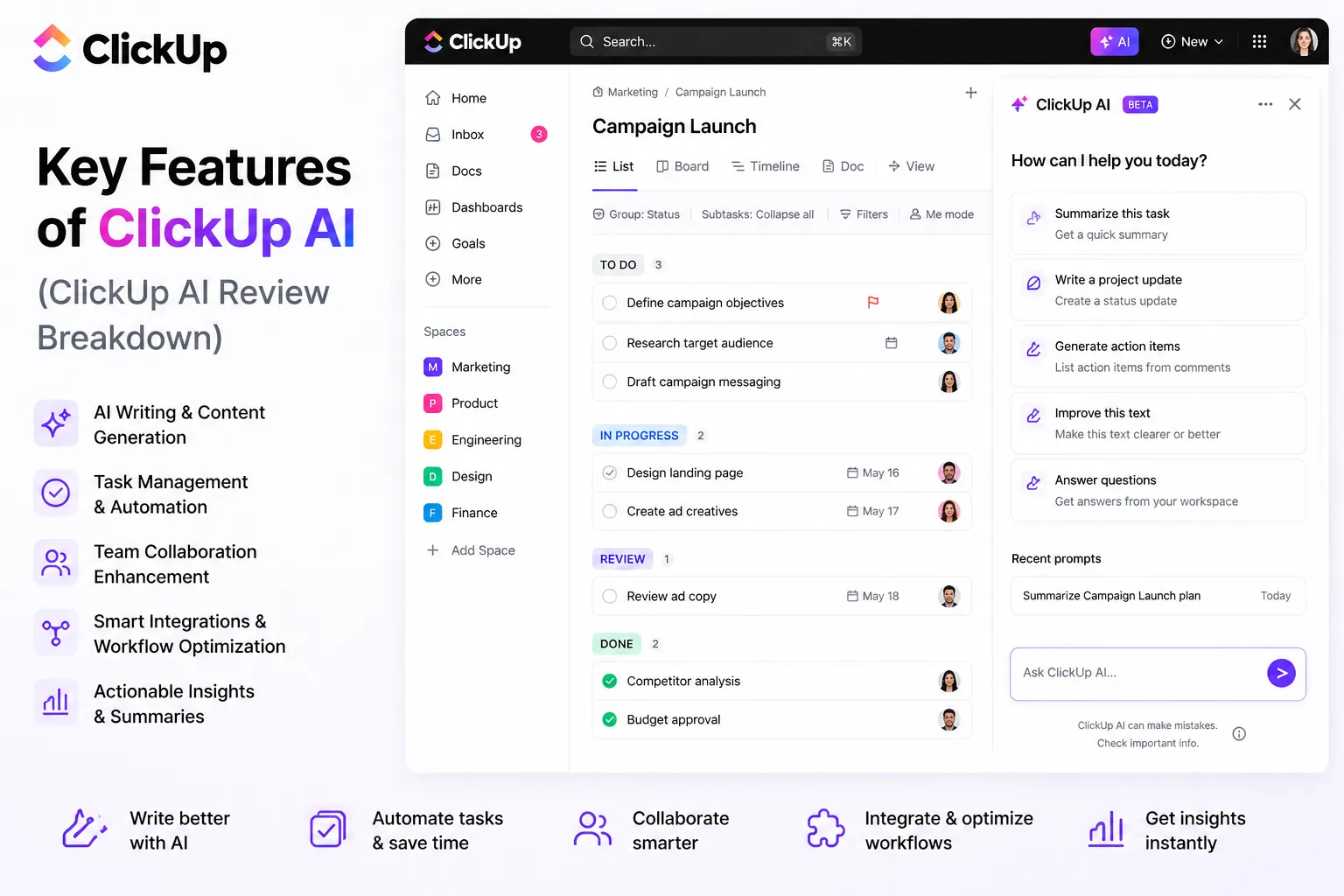 Key features of ClickUp AI