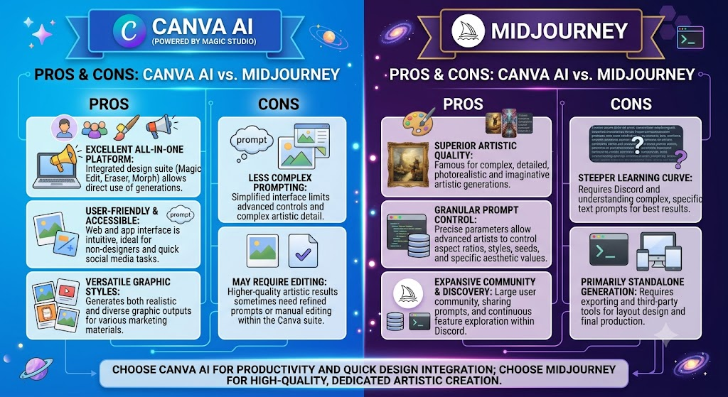 Canva AI vs Midjourney: Pros and Cons