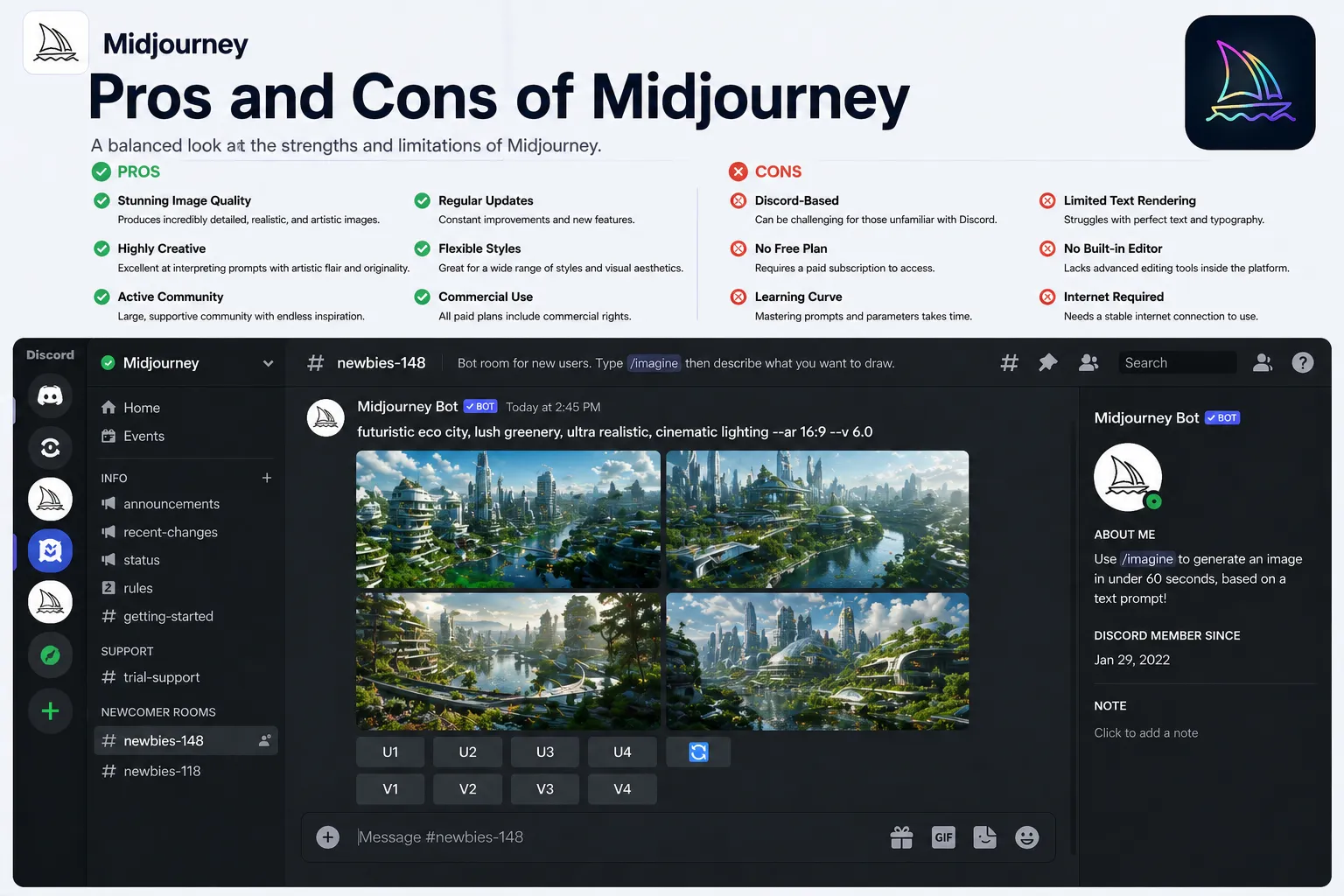 Midjourney pros and cons